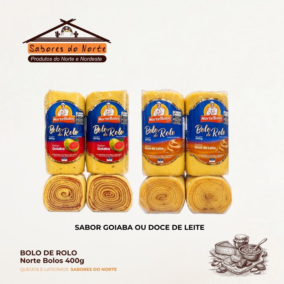Bolo de Rolo Norte Bolos 400g (Goiaba e Doce de Leite)